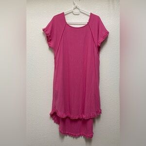 UMGEE Linen Blend Boho High Low Frayed Hem Essential Tunic Dress M